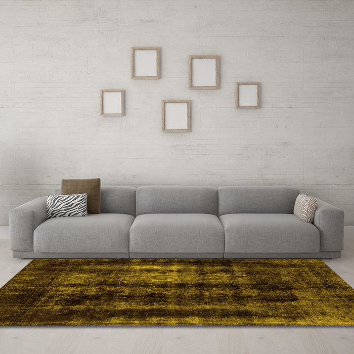 Machine Washable Abstract Yellow Modern Rug in a Living Room, wshabs2069yw