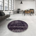 Round Machine Washable Abstract Charcoal Black Rug in a Office, wshabs2069