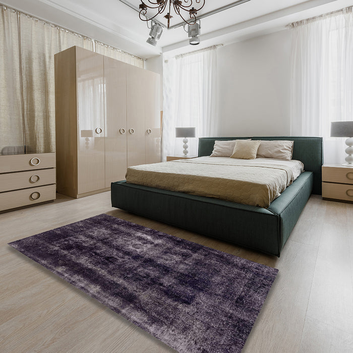 Abstract Charcoal Black Modern Rug in a Bedroom, abs2069