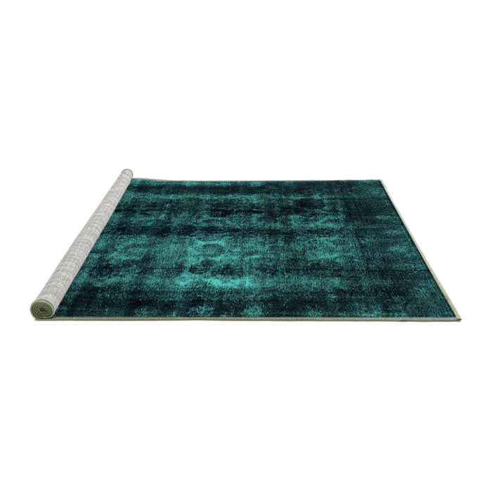 Sideview of Machine Washable Abstract Turquoise Modern Area Rugs, wshabs2069turq