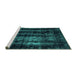 Sideview of Machine Washable Abstract Turquoise Modern Area Rugs, wshabs2069turq