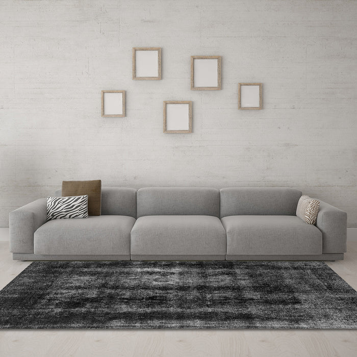 Machine Washable Abstract Gray Modern Rug in a Living Room,, wshabs2069gry