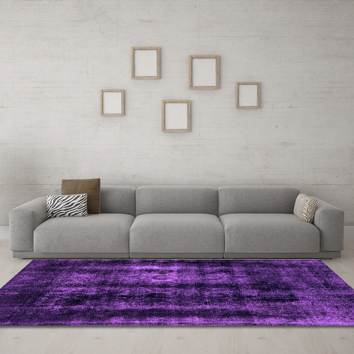 Machine Washable Abstract Purple Modern Area Rugs in a Living Room, wshabs2069pur