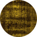 Round Abstract Yellow Modern Rug, abs2069yw