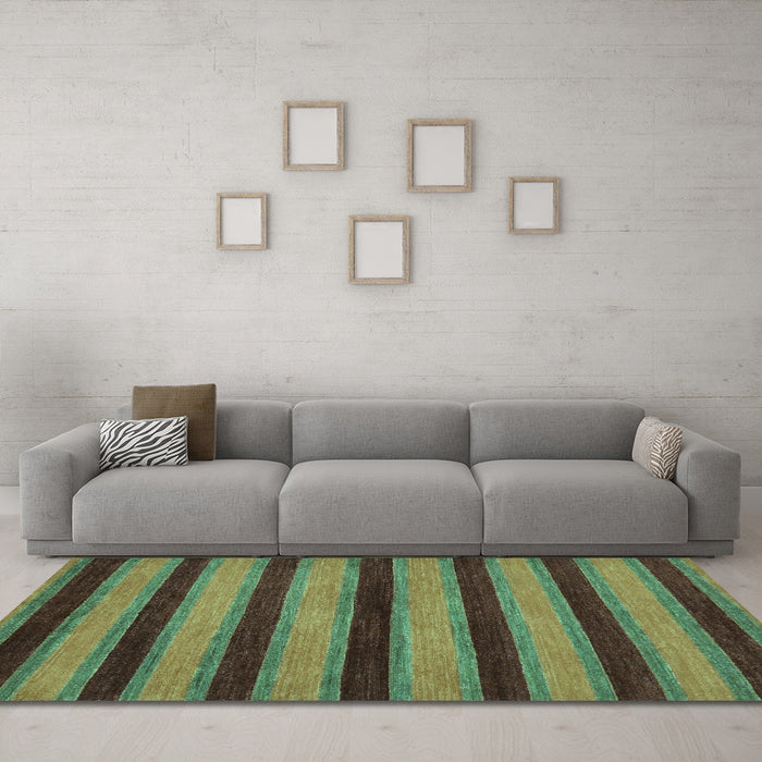Machine Washable Abstract Turquoise Modern Area Rugs in a Living Room,, wshabs206turq