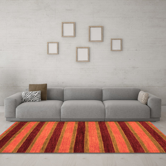 Machine Washable Abstract Orange Modern Area Rugs in a Living Room, wshabs206org