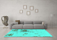 Machine Washable Abstract Turquoise Modern Rug, wshabs2070turq