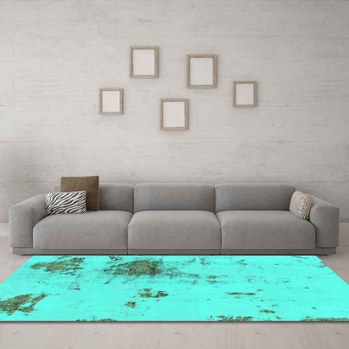 Machine Washable Abstract Turquoise Modern Area Rugs in a Living Room,, wshabs2070turq
