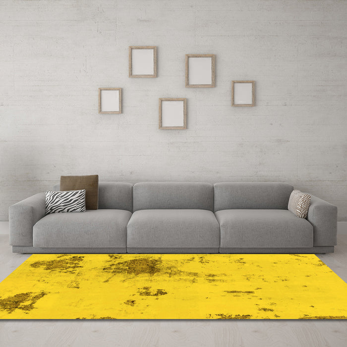 Machine Washable Abstract Yellow Modern Rug in a Living Room, wshabs2070yw