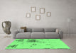 Machine Washable Abstract Emerald Green Modern Area Rugs in a Living Room,, wshabs2070emgrn