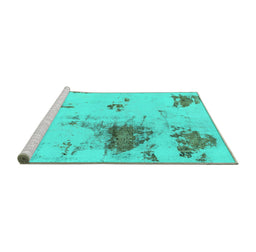 Sideview of Machine Washable Abstract Turquoise Modern Area Rugs, wshabs2070turq