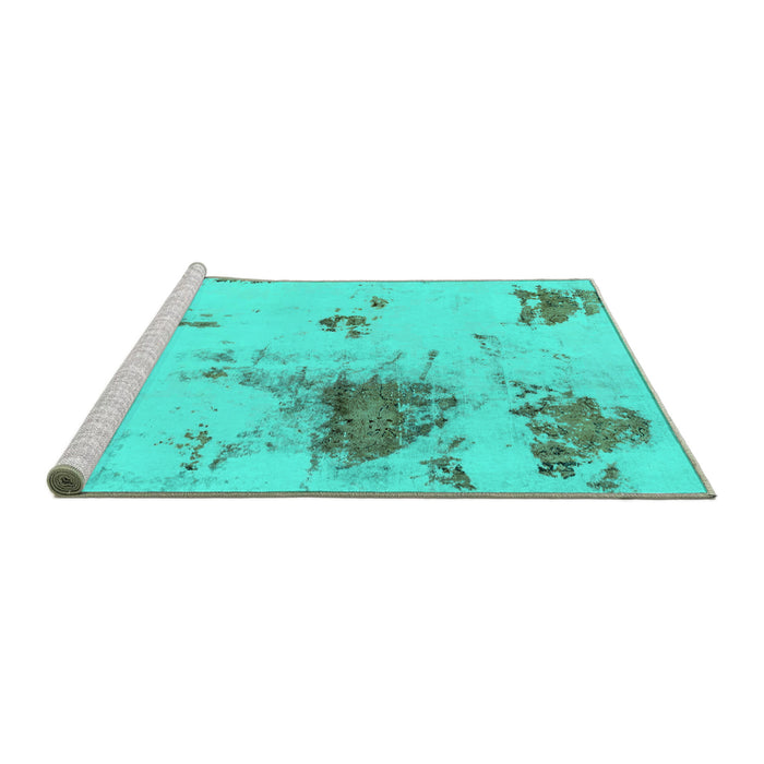 Sideview of Machine Washable Abstract Turquoise Modern Area Rugs, wshabs2070turq