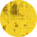 Round Abstract Yellow Modern Rug, abs2070yw