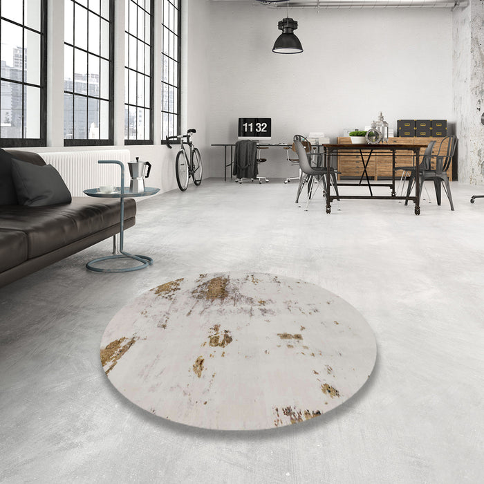 Round Abstract Pale Silver Gray Modern Rug in a Office, abs2070