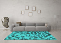 Machine Washable Abstract Turquoise Modern Rug, wshabs2071turq