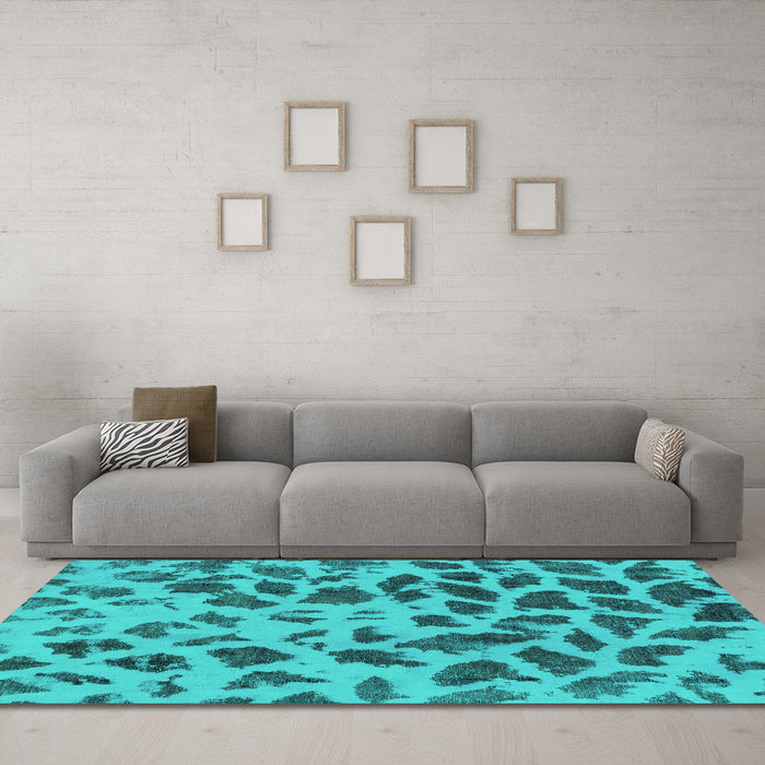 Machine Washable Abstract Turquoise Modern Area Rugs in a Living Room,, wshabs2071turq
