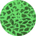 Round Machine Washable Abstract Green Modern Area Rugs, wshabs2071grn