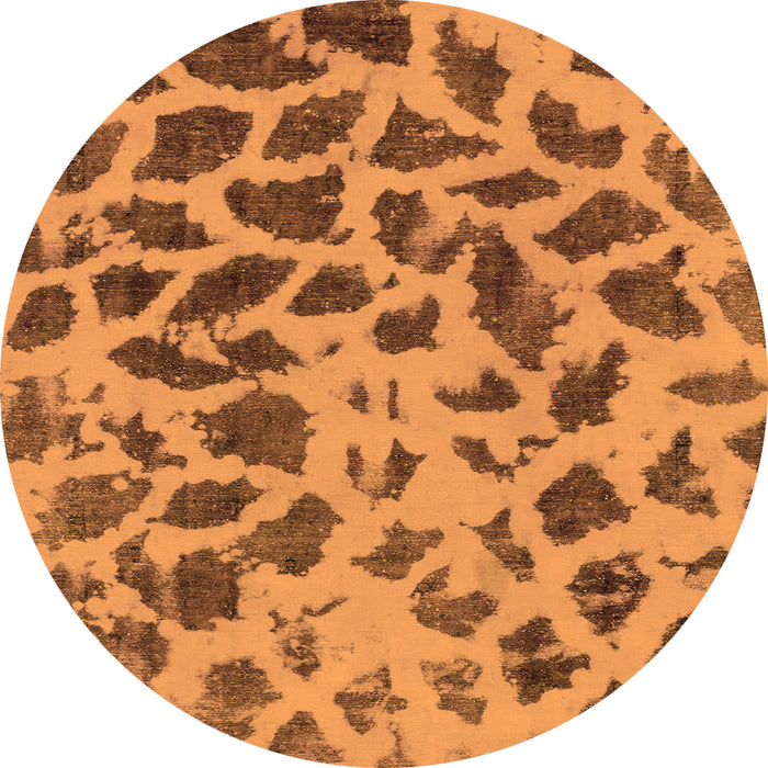 Round Machine Washable Abstract Orange Modern Area Rugs, wshabs2071org