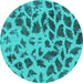 Round Machine Washable Abstract Turquoise Modern Area Rugs, wshabs2071turq