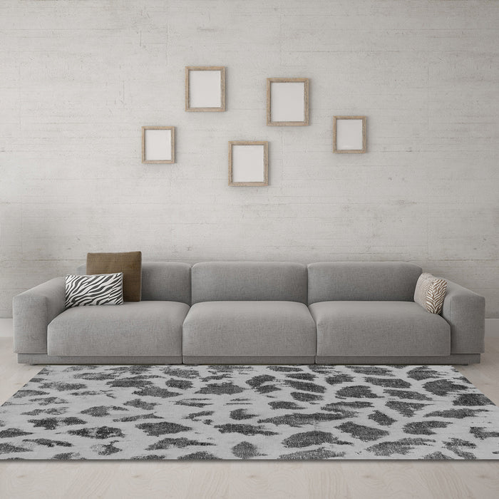 Machine Washable Abstract Gray Modern Rug in a Living Room,, wshabs2071gry
