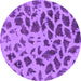 Round Machine Washable Abstract Purple Modern Area Rugs, wshabs2071pur