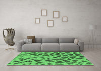 Machine Washable Abstract Emerald Green Modern Rug, wshabs2071emgrn