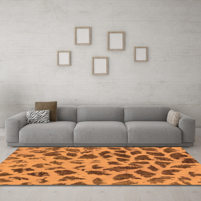 Machine Washable Abstract Orange Modern Area Rugs in a Living Room, wshabs2071org