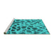 Sideview of Machine Washable Abstract Turquoise Modern Area Rugs, wshabs2071turq