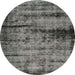 Round Abstract Gunmetal Gray Persian Rug, abs2072