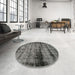 Round Abstract Gunmetal Gray Persian Rug in a Office, abs2072