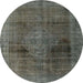 Round Machine Washable Abstract Western Charcoal Gray Rug, wshabs2073