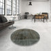 Round Abstract Charcoal Gray Modern Rug in a Office, abs2073