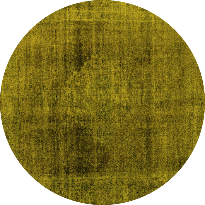 Round Machine Washable Abstract Yellow Modern Rug, wshabs2073yw