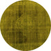 Round Machine Washable Abstract Yellow Modern Rug, wshabs2073yw