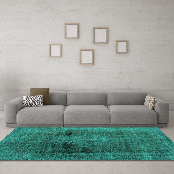 Machine Washable Abstract Turquoise Modern Area Rugs in a Living Room,, wshabs2073turq