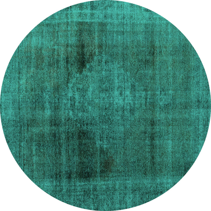 Round Machine Washable Abstract Turquoise Modern Area Rugs, wshabs2073turq