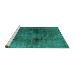 Sideview of Machine Washable Abstract Turquoise Modern Area Rugs, wshabs2073turq