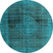 Round Machine Washable Abstract Light Blue Modern Rug, wshabs2073lblu