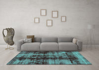 Machine Washable Abstract Turquoise Modern Rug, wshabs2074turq