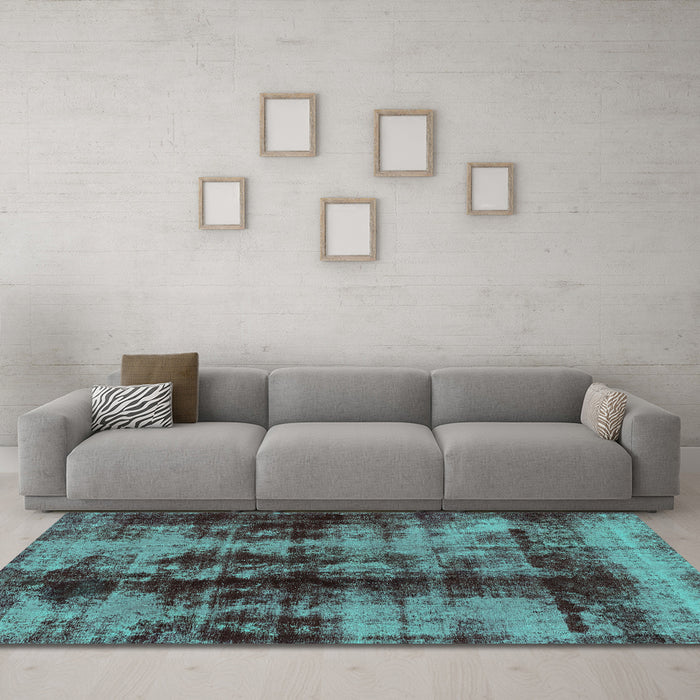 Machine Washable Abstract Turquoise Modern Area Rugs in a Living Room,, wshabs2074turq