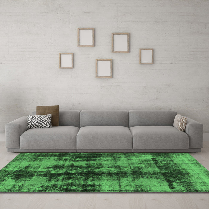 Machine Washable Abstract Emerald Green Modern Area Rugs in a Living Room,, wshabs2074emgrn