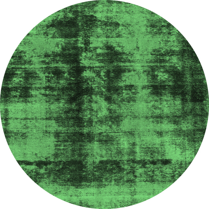 Round Machine Washable Abstract Emerald Green Modern Area Rugs, wshabs2074emgrn