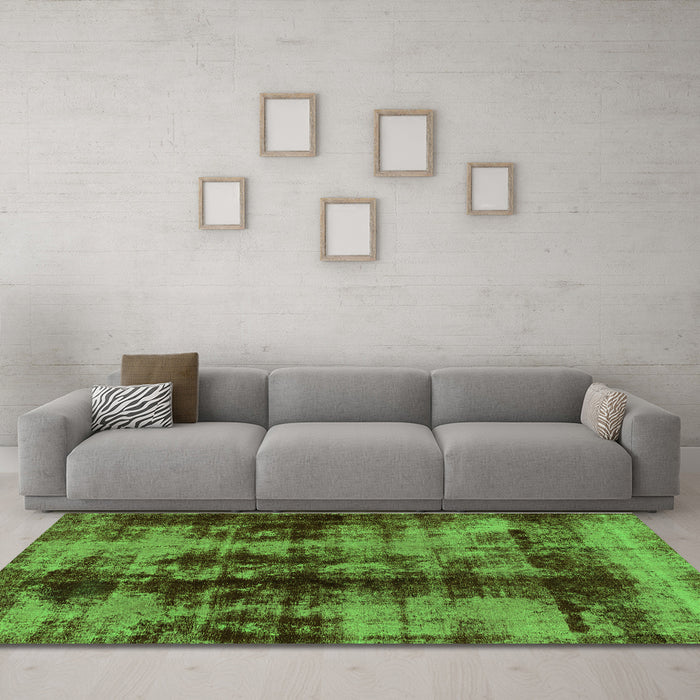 Machine Washable Abstract Green Modern Area Rugs in a Living Room,, wshabs2074grn