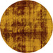 Round Abstract Yellow Modern Rug, abs2074yw