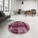 Round Machine Washable Abstract Purple Pink Rug in a Office, wshabs2074