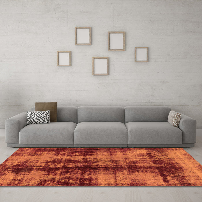 Machine Washable Abstract Orange Modern Area Rugs in a Living Room, wshabs2074org
