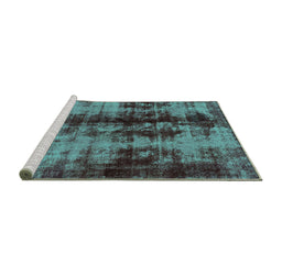 Sideview of Machine Washable Abstract Turquoise Modern Area Rugs, wshabs2074turq