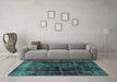 Machine Washable Persian Turquoise Bohemian Area Rugs in a Living Room,, wshabs2075turq