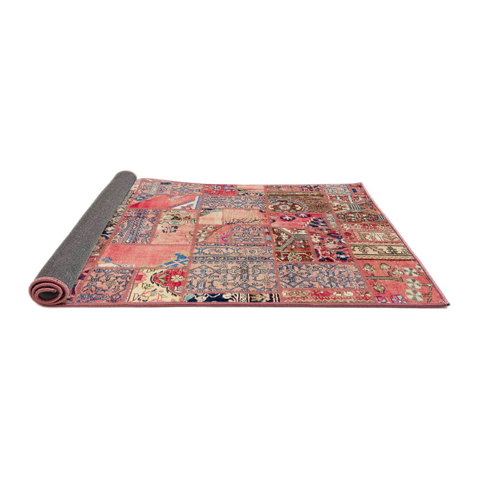 Sideview of Abstract Dark Salmon Pink Patchwork Rug, abs2076