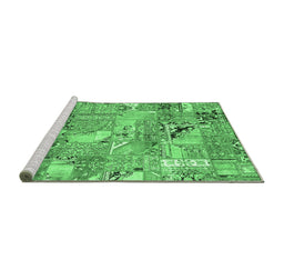 Sideview of Machine Washable Patchwork Emerald Green Transitional Area Rugs, wshabs2076emgrn